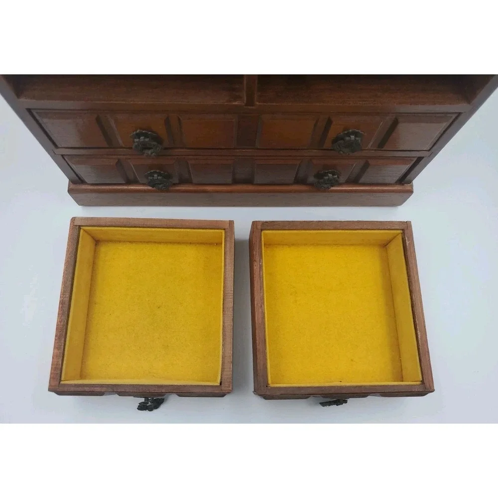 Vintage Wood 4 Drawer Gold Velvet Lined Jewelry Box